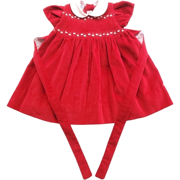 Vintage Anavini Hand Smocked Dress Red Baby Girls 6 Months - Picture 1 of 6